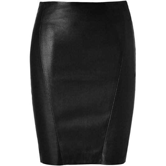 Women's Genuine Black Leather Above Knee Skirt