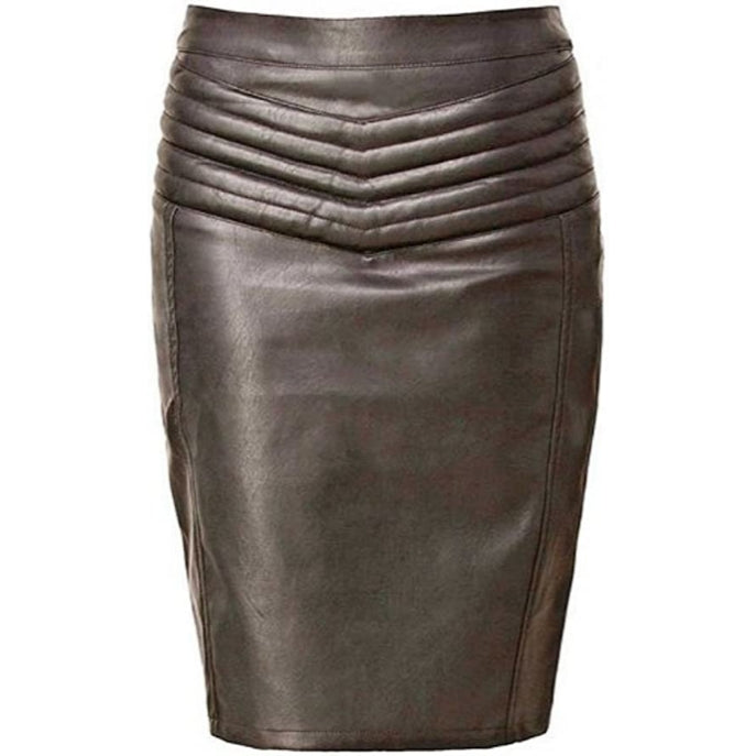 Women's Knee Length Pencil Genuine Lambskin Leather Skirt