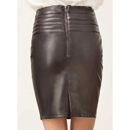 Women's Knee Length Pencil Genuine Lambskin Leather Skirt