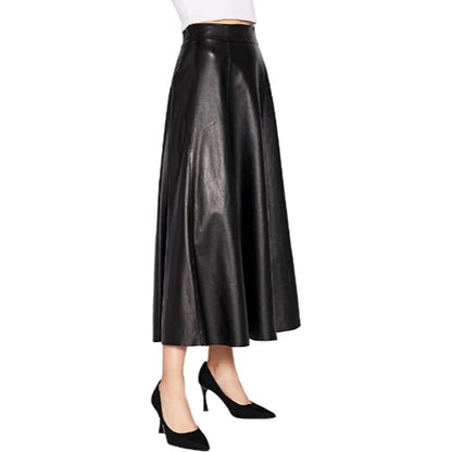 Women's Full Length Flared Genuine Leather Skirt