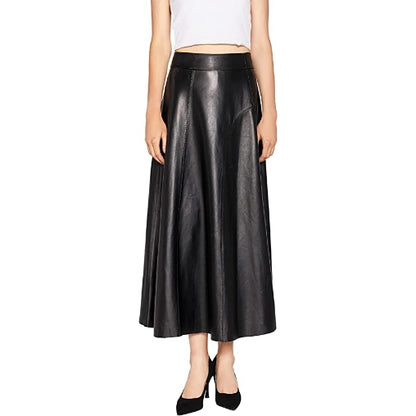 Women's Full Length Flared Genuine Leather Skirt