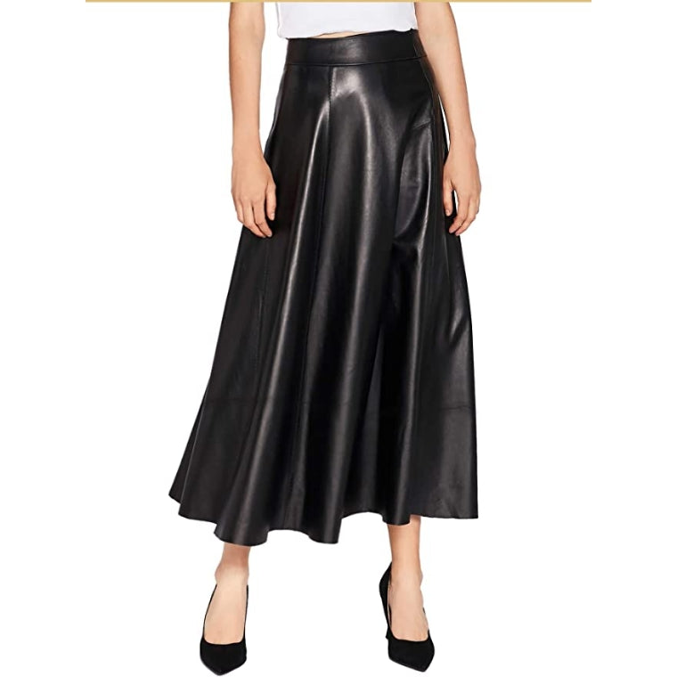 Women's Full Length Flared Genuine Leather Skirt