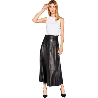 Women's Full Length Flared Genuine Leather Skirt