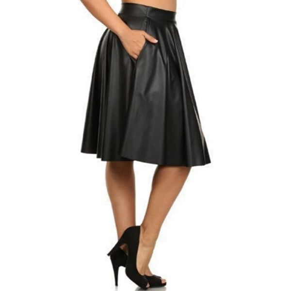 Women Above Knee Short Flared Real Lambskin Leather Skirt