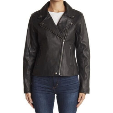 Women's Genuine Lambskin Leather Biker Jacket Black Colour