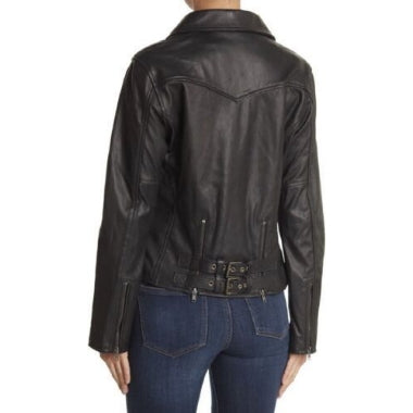 Women's Genuine Lambskin Leather Biker Jacket Black Colour