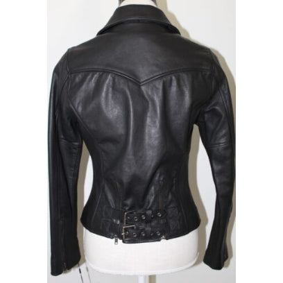 Women's Genuine Lambskin Leather Biker Jacket Black Colour