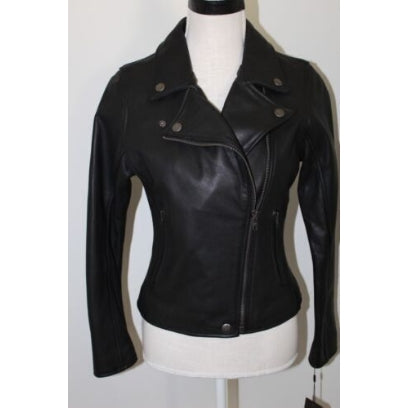 Women's Genuine Lambskin Leather Biker Jacket Black Colour