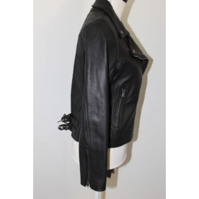 Women's Genuine Lambskin Leather Biker Jacket Black Colour