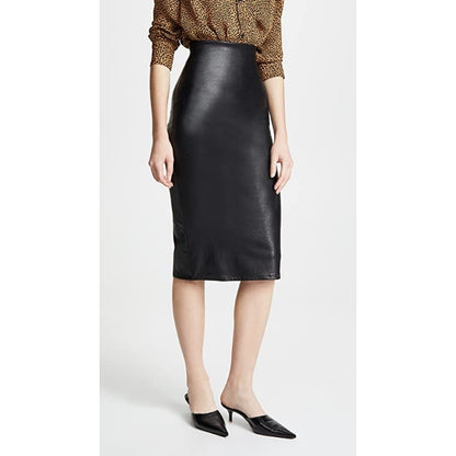 Women's Pencil Fit Real Lambskin Leather Skirt Knee Length Skirt