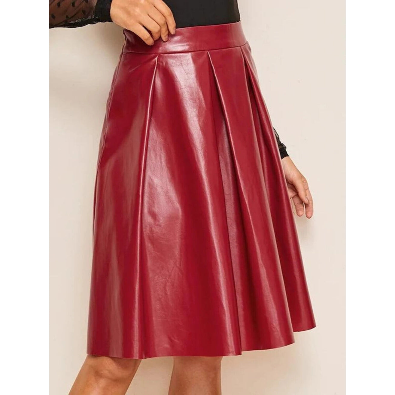 Women's High Quality Flared Skirt Made with Genuine Lambskin Leather Above the Knee