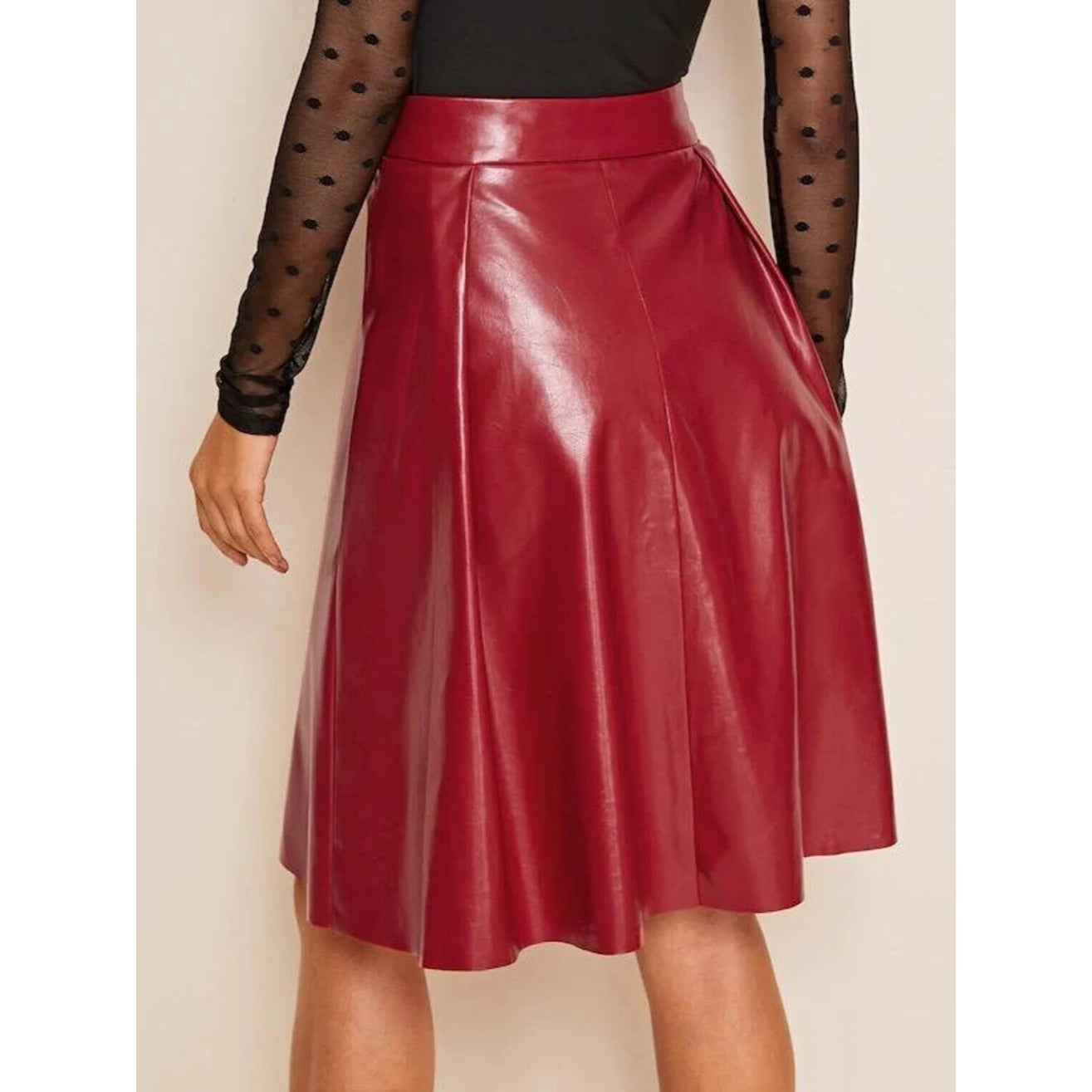 Women's High Quality Flared Skirt Made with Genuine Lambskin Leather Above the Knee