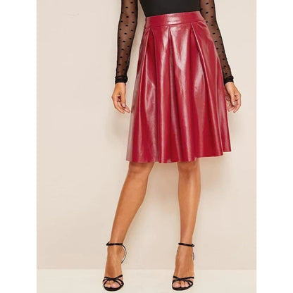 Women's High Quality Flared Skirt Made with Genuine Lambskin Leather Above the Knee