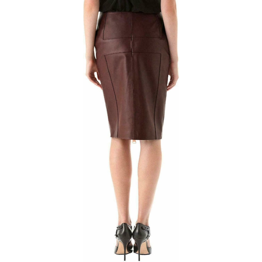 Knee Length Real Lambskin Leather Skirt for Women