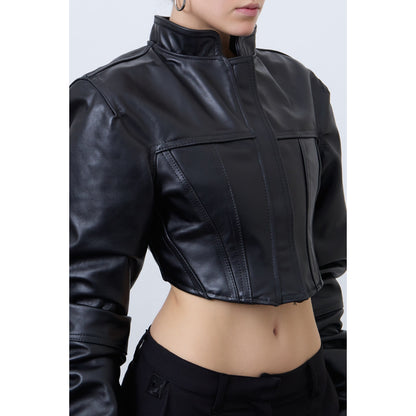 Women's Premium Crop Jacket Made with High Quality Lambskin Leather