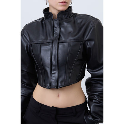 Women's Premium Crop Jacket Made with High Quality Lambskin Leather