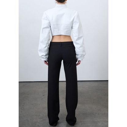 Women's Premium Crop Jacket Made with High Quality Lambskin Leather White