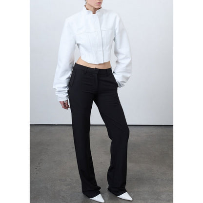 Women's Premium Crop Jacket Made with High Quality Lambskin Leather White