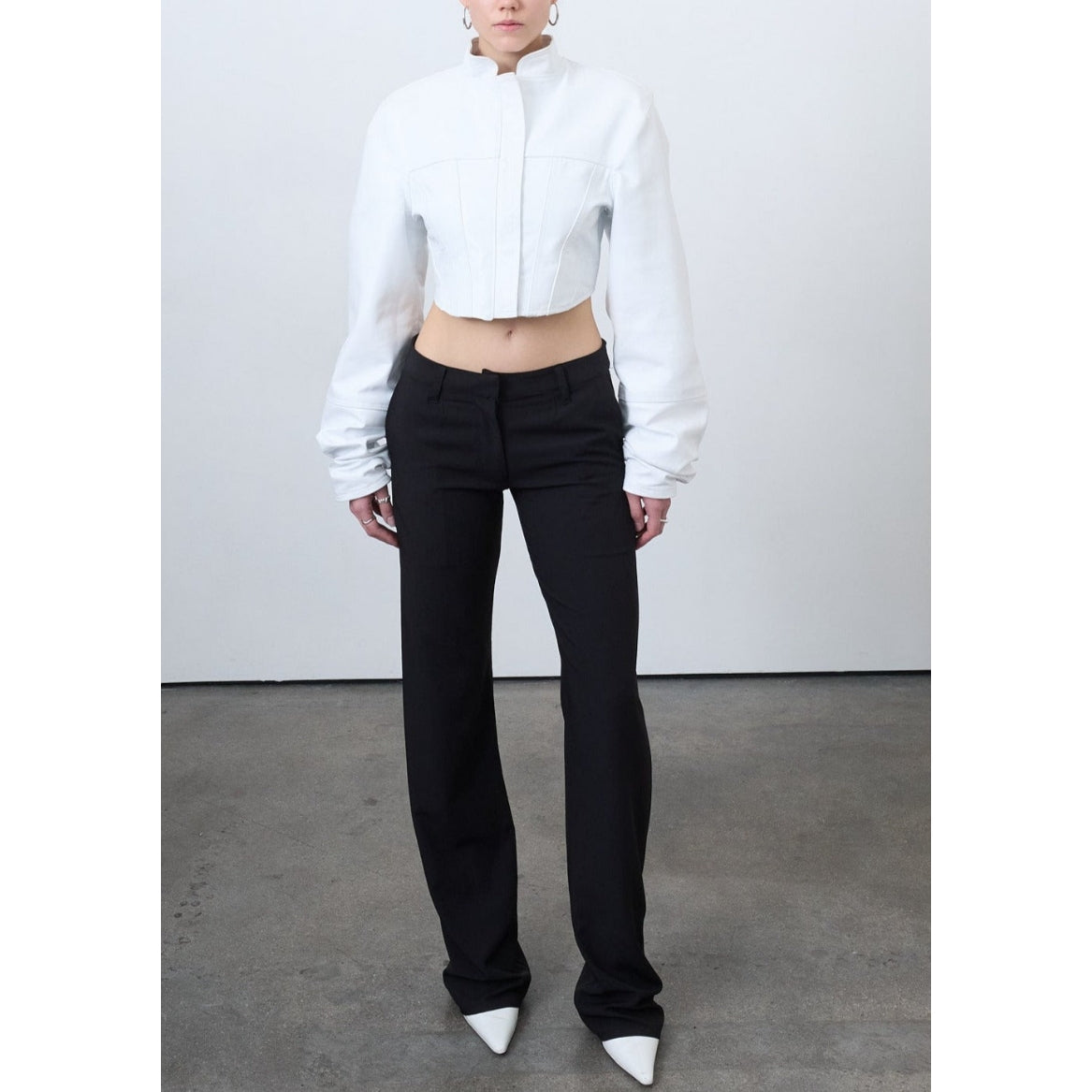 Women's Premium Crop Jacket Made with High Quality Lambskin Leather White