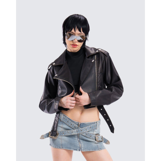 Women's High Quality Crop Bike Riding Jacket Made with Real Lambskin Leather