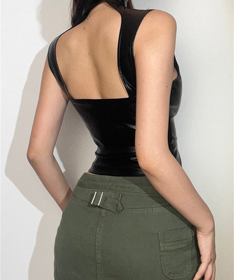 Women's New Stylish Backless Vest Made with High Quality Lambskin Leather