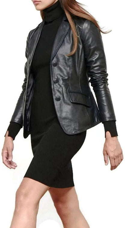 Women's New Stylish 3 Button Blazer Made Real Lambskin Leather