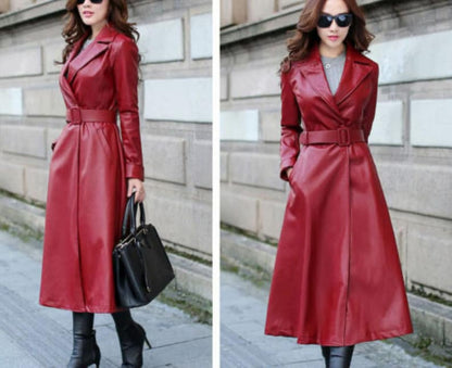 Women's Genuine Lambskin Leather Trench Coat