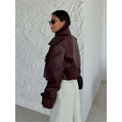 Women's Long Sleeve Short Jacket Made with Real Lambskin Leather