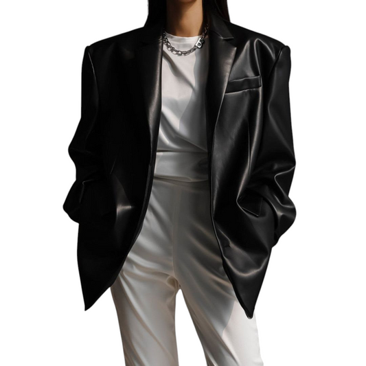 Women's Over Size Black Blazer Real Lambskin Leather