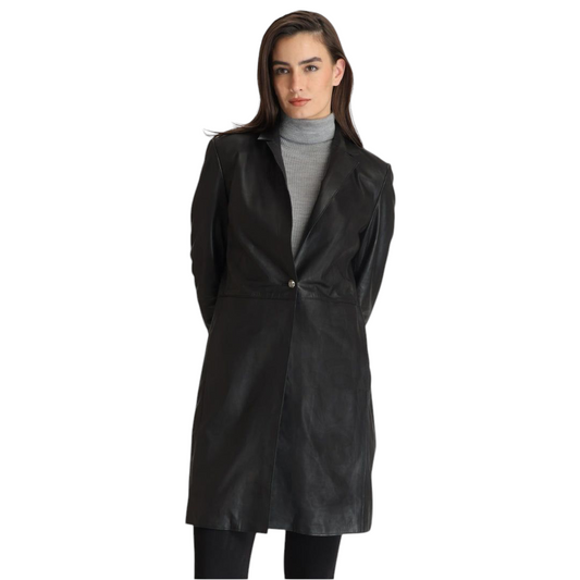 Women's Half Trench Coat Made with High Quality Leather
