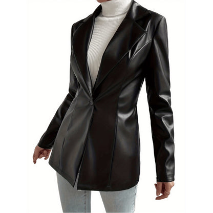 New Women's Long One Button Blaze with Genuine Lambskin Leather