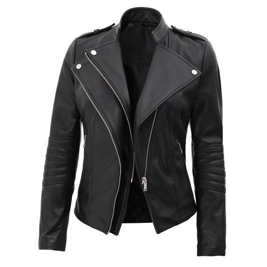 Women's High Quality Leather Jacket Biker Motorcycle Jacket.