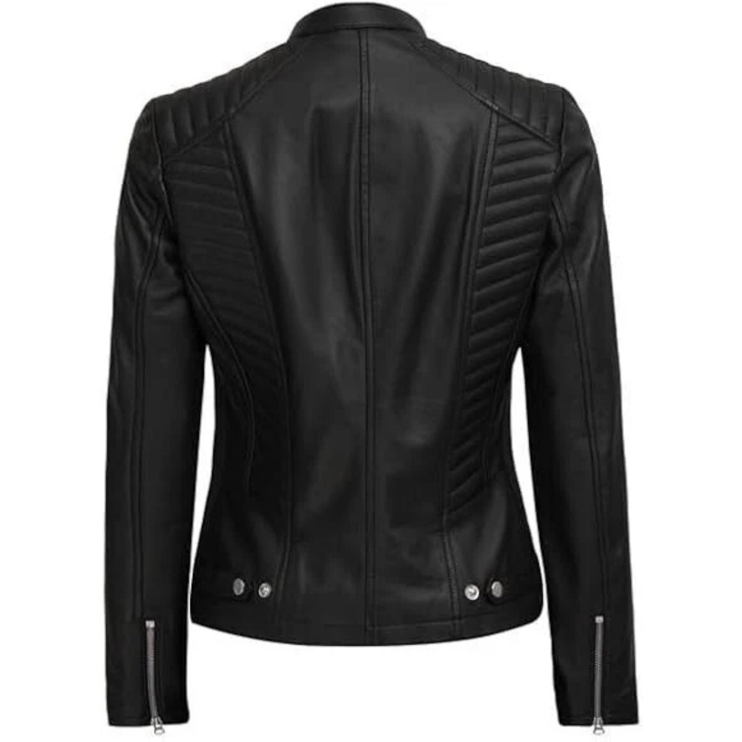 Women's New Stylish 2 Pocket Padded Genuine Lambskin Leather Jacket