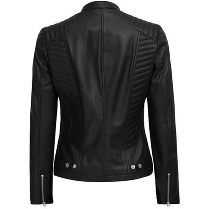 Women's New Stylish 2 Pocket Padded Genuine Lambskin Leather Jacket
