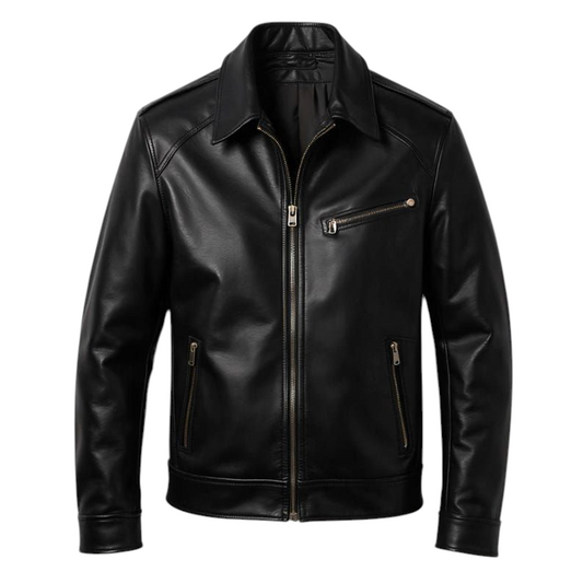 Men's Collar 3 Pocket Genuine Leather Jacket High Quality Jacket
