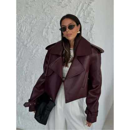 Women's Long Sleeve Short Jacket Made with Real Lambskin Leather