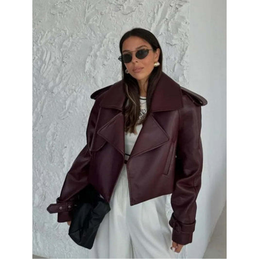 Women's Long Sleeve Short Jacket Made with Real Lambskin Leather